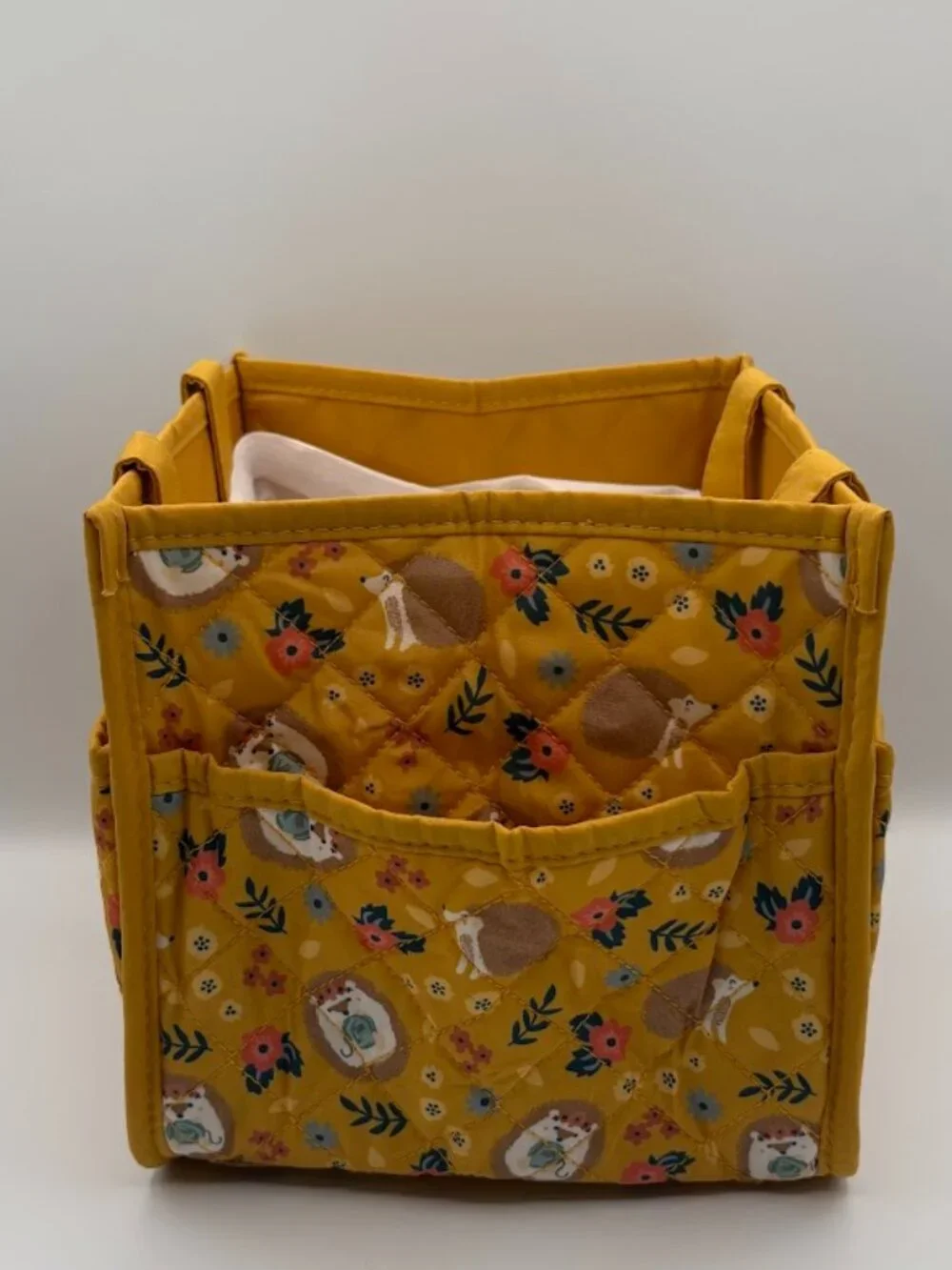 Everything Mary - Yellow Hedgehog Print, Quilted Craft Organizer Tote Bag. NWOT